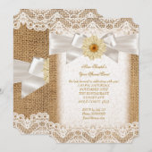 Invitation Dentelle Crème de Burlap Rustique, Nœud de Fleur d (Devant / Derrière)