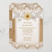 Invitation Dentelle Crème de Jute Rustique, Nœud de Fleur de  (Devant / Derrière)