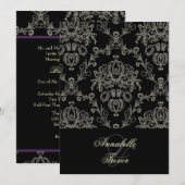 Invitation Dentelle/damas de crème noire/ivoire, mariage pers (Devant / Derrière)