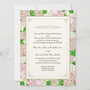 Invitation Dentelle d'aquarelle rose pâle Pastel Hydrangea