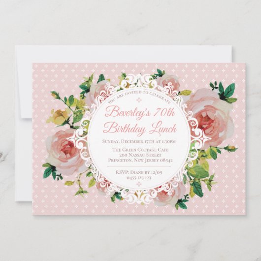 Invitation Dentelle d'aquarelle Rose vintage (Devant)