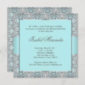 Invitation Dentelle d'argent bleu turquoise Quinceanera (Devant / Derrière)