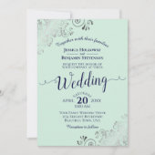 Invitation Dentelle d'argent Elegant Neo Mint Green et Mariag (Devant)