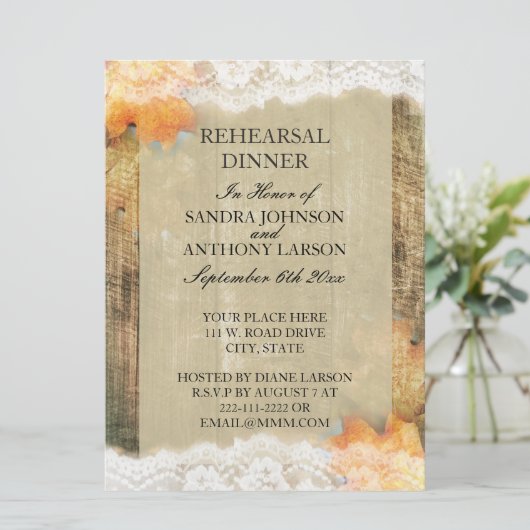 Invitation Dentelle d'automne Dîner de répétition rustique In (Debout devant)