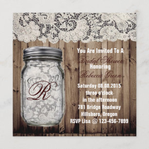 Invitation dentelle de barnwood pays mason jar nuptiale