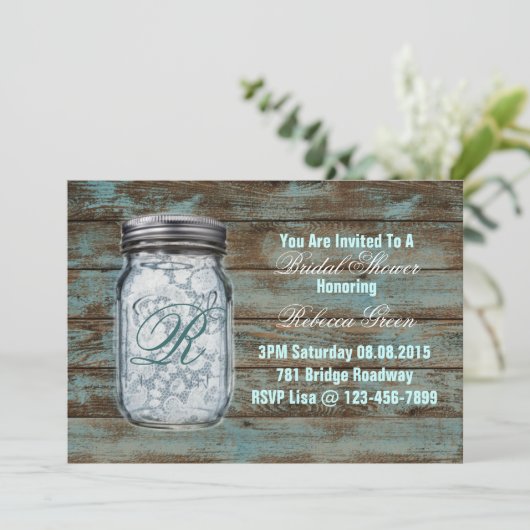 Invitation dentelle de barnwood pays mason jar nuptiale (Debout devant)