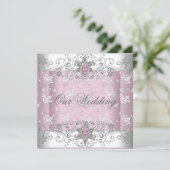 Invitation Dentelle de bijou mariage rose argent blanc diaman (Debout devant)