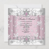 Invitation Dentelle de bijou mariage rose argent blanc diaman (Dos)