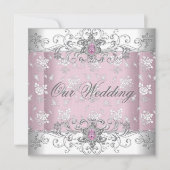 Invitation Dentelle de bijou mariage rose argent blanc diaman (Devant)