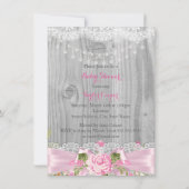 Invitation Dentelle de bois rustique Baby shower floral rose  (Dos)