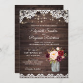Invitation Dentelle de bois rustique Bourgogne Blush Mason Ja (Devant / Derrière)