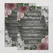 Invitation Dentelle de bois rustique Mariage Floral rose Rose (Devant / Derrière)
