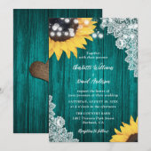 Invitation Dentelle de bois tournesol Turquoise mariage Invit (Devant / Derrière)