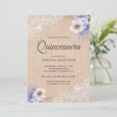 Invitation Dentelle de Burlap Russe Quinceanera Florale Viole (Debout devant)