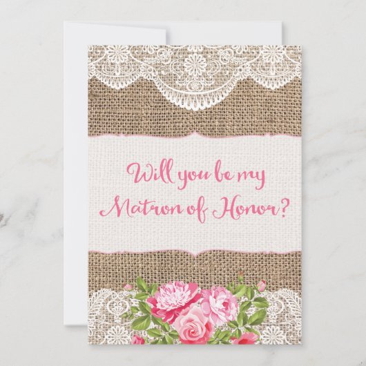 Invitation Dentelle de Burlap Rustique Veux-tu être ma Matron (Devant)