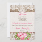 Invitation Dentelle de Burlap Rustique Veux-tu être ma Matron (Dos)