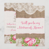 Invitation Dentelle de Burlap Rustique Veux-tu être ma Matron (Devant / Derrière)