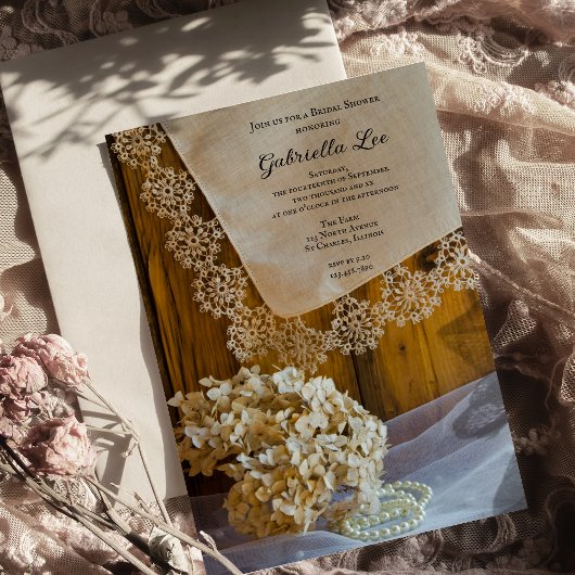 Invitation Dentelle de campagne et fleurs Fête des mariées de