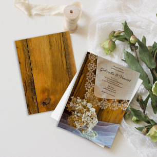 Invitation Dentelle de campagne et fleurs Mariage de grange