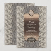Invitation Dentelle de crème antique Gris Bois et Mariage en  (Devant / Derrière)