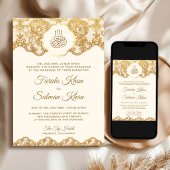 Invitation Dentelle de crème et d'or Foil Mariage musulman is