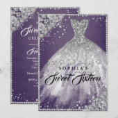 Invitation Dentelle de diamant étincelante gosse pourpre suet (Devant / Derrière)