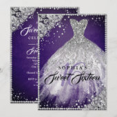 Invitation Dentelle de diamant étincelante gown violet argent (Devant / Derrière)
