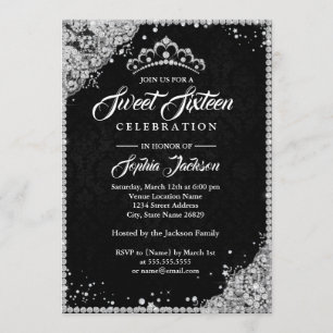 Invitation Dentelle de diamant Étincelle Tiara Silver Black S
