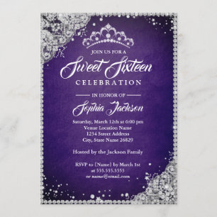 Invitation Dentelle de diamant étincelle Tiara Sweet sixteen 