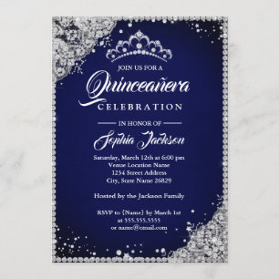 Invitation Dentelle de diamant scintillante Navy argentée Qui