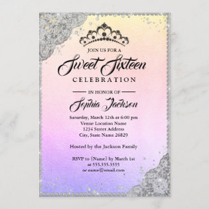 Invitation Dentelle de diamant scintillement arc-en-ciel seiz