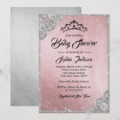 Invitation Dentelle de diamant scintillement rose argentée Ba (Devant / Derrière)