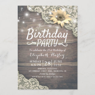 Invitation Dentelle de fête d'anniversaire Tournesol Bois et 