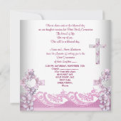 Invitation Dentelle de la première sainte communion rose (Dos)