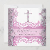 Invitation Dentelle de la première sainte communion rose (Devant)