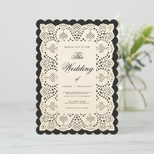Invitation Dentelle de papier vintage noir mariage