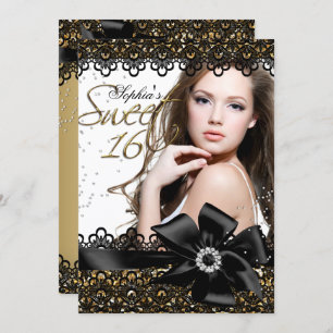 Invitation Dentelle de Parties scintillant or et noir Sweet P