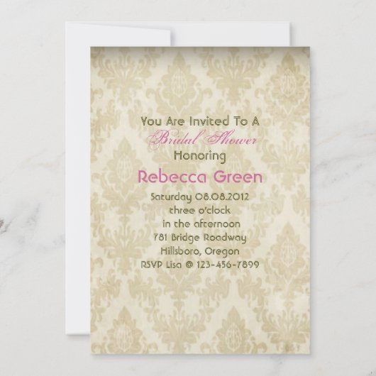 Invitation Dentelle de pays damassé fleuri Fête des mariées v (Dos)