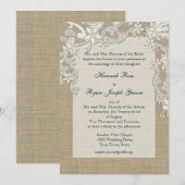 Invitation Dentelle de pays vintage conception et Burlap (Devant / Derrière)