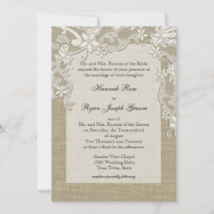 Invitation Dentelle de pays vintage conception et Burlap