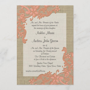 Invitation Dentelle de pays vintage Design Corail
