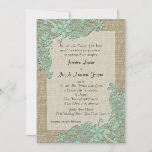 Invitation Dentelle de pays vintage Design vert (Devant)