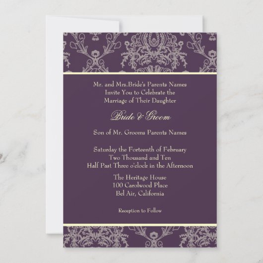 Invitation Dentelle de prune/crème d'ivoire (Dos)