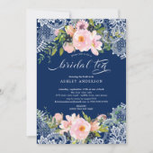 Invitation Dentelle de Roses et pivoinesThé nuptial de douche (Devant)