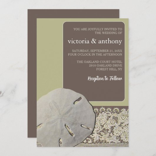 Invitation Dentelle de sable, Mariage de plage Vintage (Devant / Derrière)