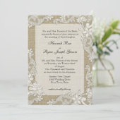 Invitation Dentelle de style vintage et Burlap (Debout devant)