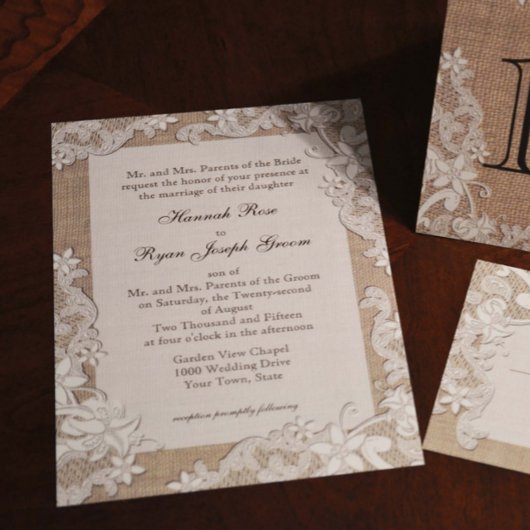 Invitation Dentelle de style vintage et Burlap