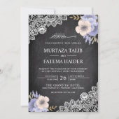 Invitation Dentelle de tableau noir Floral Mariage islamique (Devant)