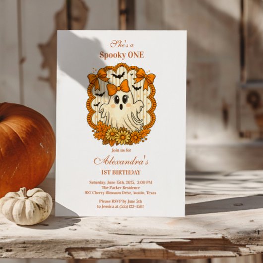 Invitation Dentelle de tournesol Fantôme Halloween 1er annive
