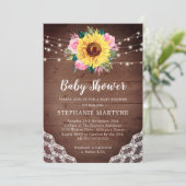 Invitation Dentelle de tournesol rose Floral Baby shower rust (Debout devant)